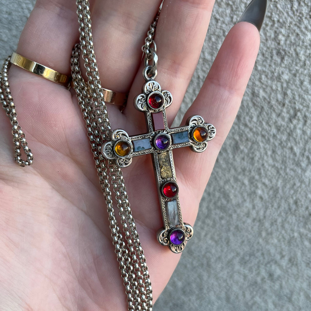 Reserved | Silver Scottish Agate Cross Necklace