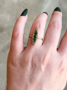 RESERVED | c. 1900s 12k Gold Emerald + Diamond Ring
