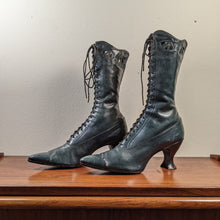 Load image into Gallery viewer, c. 1910-1920s Blue/Green Louis Heel Boots | Approx Sz 6-6.5