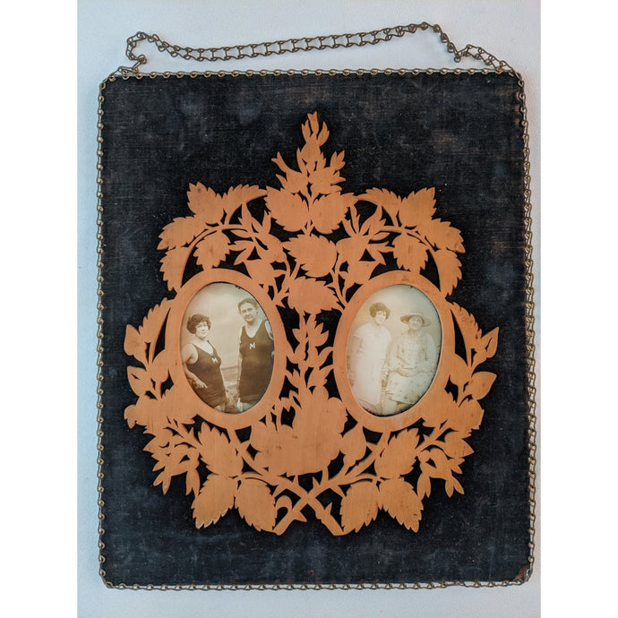1910s-20s Picture Frame Wall Hanging | Velvet + Wood